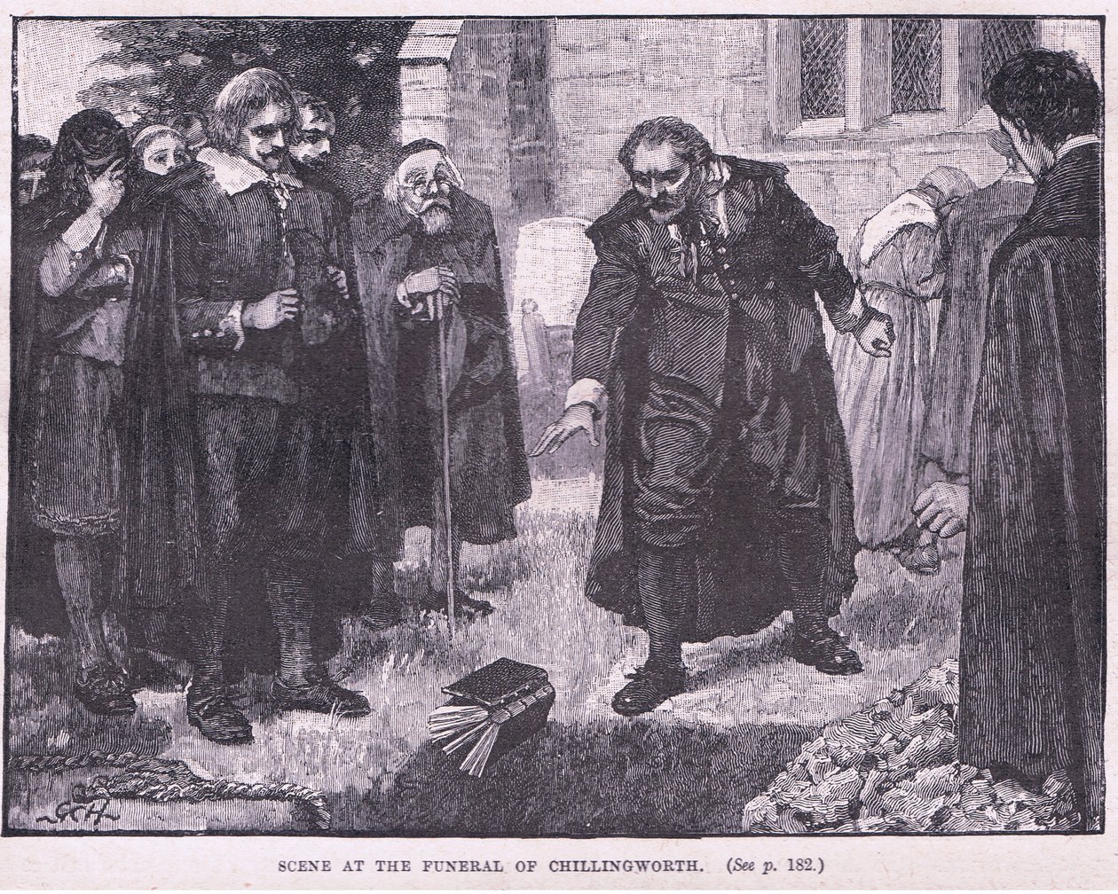 Scéna na pohřbu Chillingwortha AD 1644 od Godfrey C. Hindley