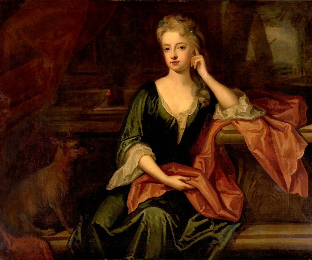 Dáma se psem a papouškem, 17. století od Godfrey Kneller