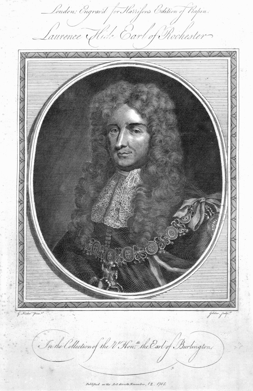 Laurence Hyde, 1. hrabě z Rochesteru, vyryl John Goldar, 1785 od Godfrey Kneller