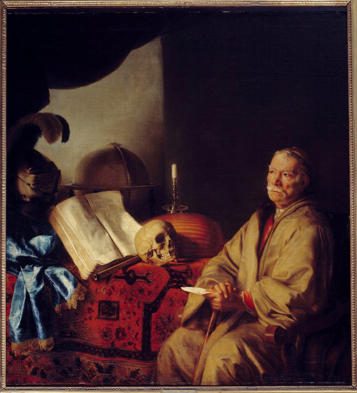 Filosof v meditaci Malba (Vanite) od Gottfrieda Knellera (1646-1726) (např. all.) 1668 Sun. 1,37x1,44 m od Godfrey Kneller