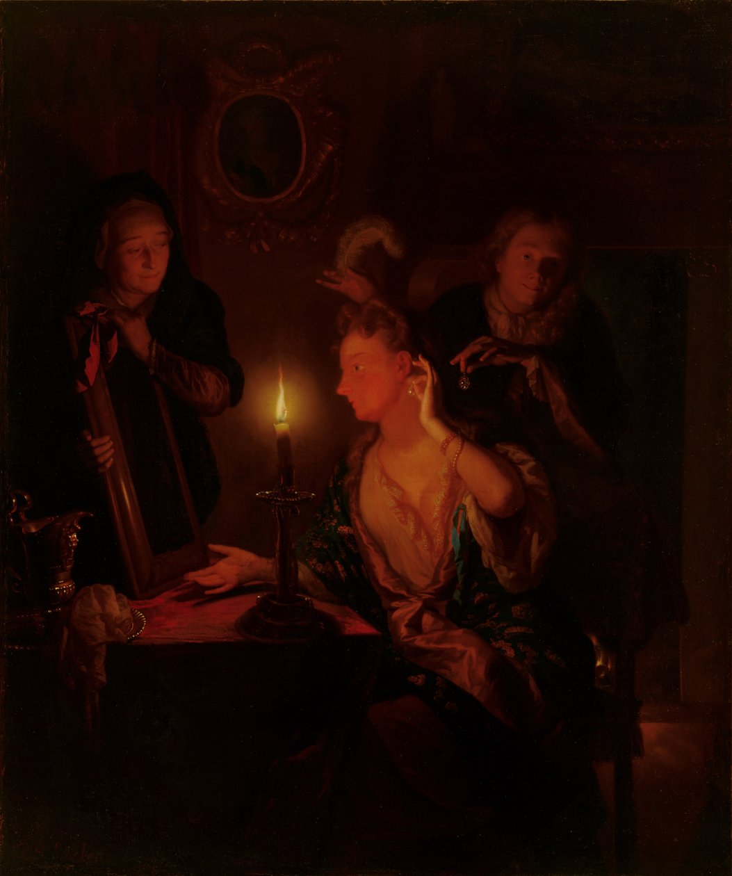 Dáma v zrcadle při svíčkách od Godfried Schalcken