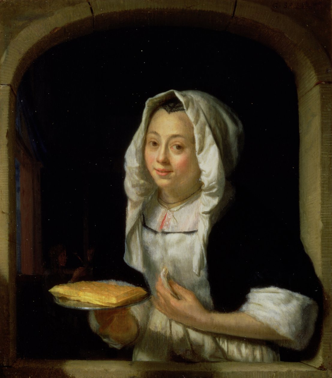 Portrét služebné držící vafle (panel) od Godfried Schalcken