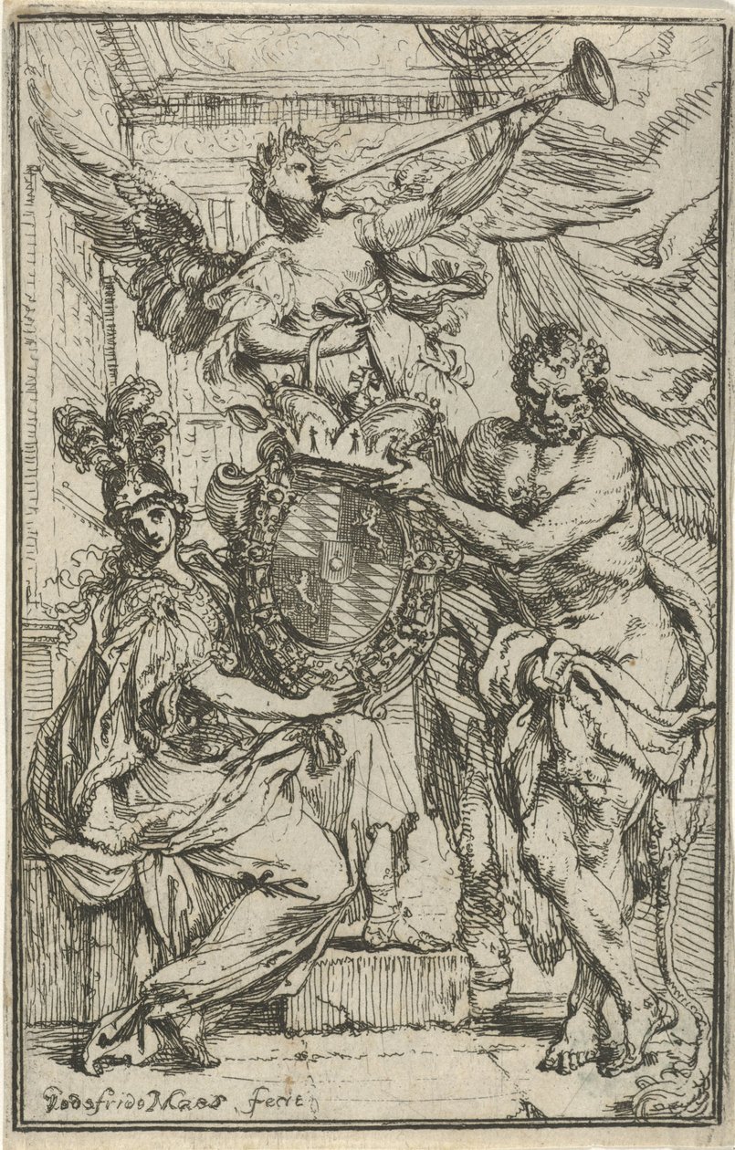 Minerva, Hercules a Fame s erbem od Godfried Maes