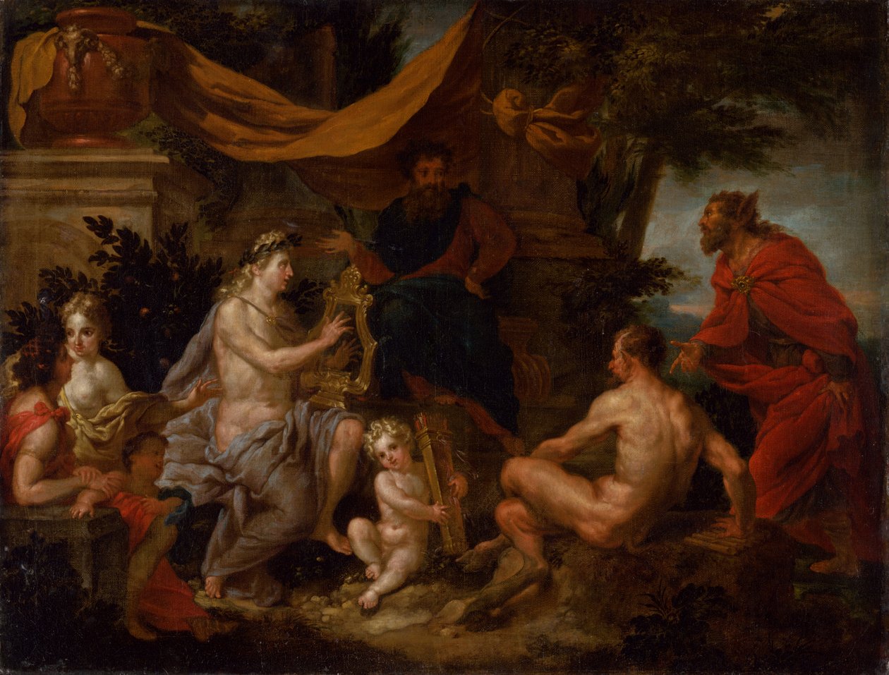 Soutěž mezi Apollem a Panem, cca 1690. od Godfried Maes