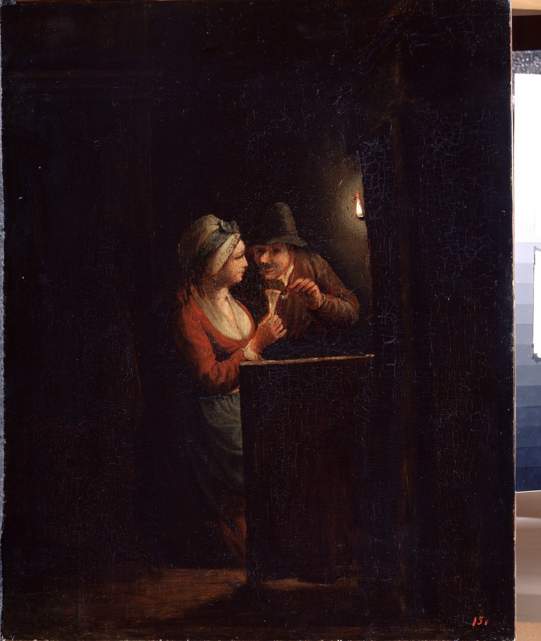 Muž a žena při svíčkách. Obraz Godfrieda Cornelisze Schalckena (1643-1706). Olej na plátně, 31 x 25 cm. Nizozemské umění, barokní umění. Státní muzeum pod širým nebem palác Gatchina, Petrohrad. od Godfried Schalcken
