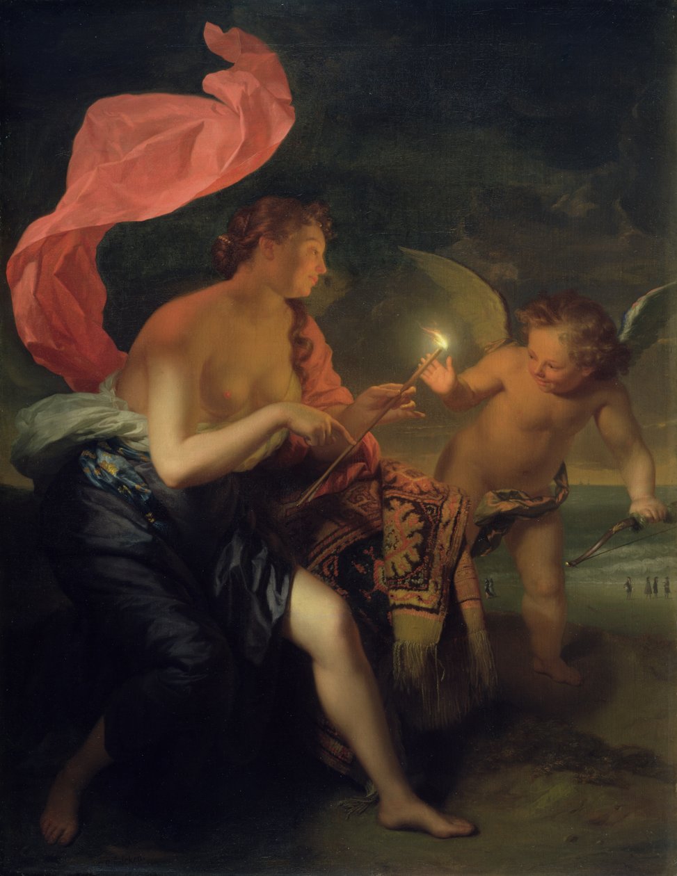 Venuše dává Amorovi hořící šíp od Godfried Schalcken