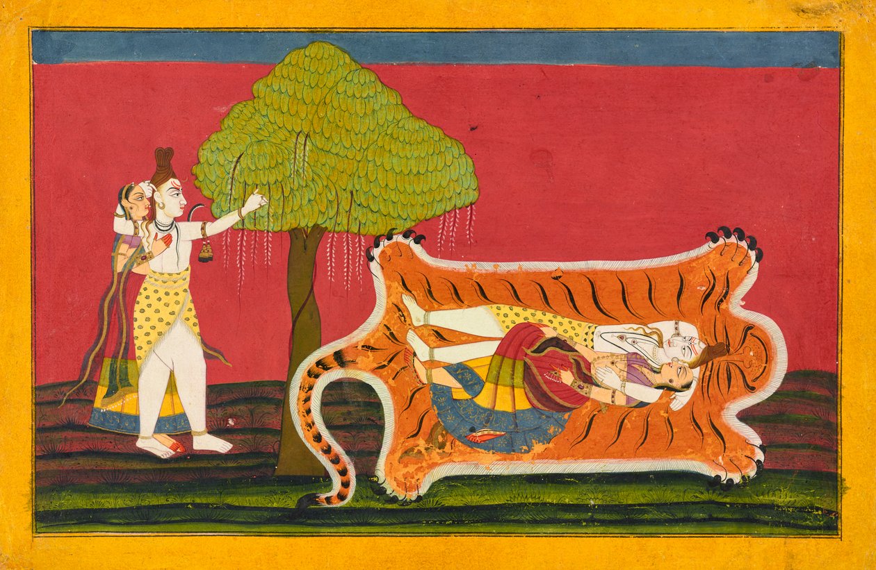 Shiva a Parvati na tygří kůži: Folio Nakul Nayaka z A Rasamanjari, K. 1710 - K. 1715. od Golu