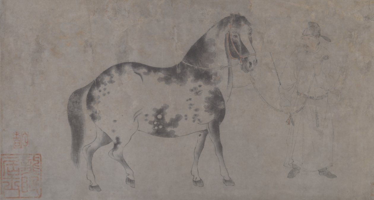 Detail Five Tribute Horses (inkoust a barva na papíře) od Gonglin Li