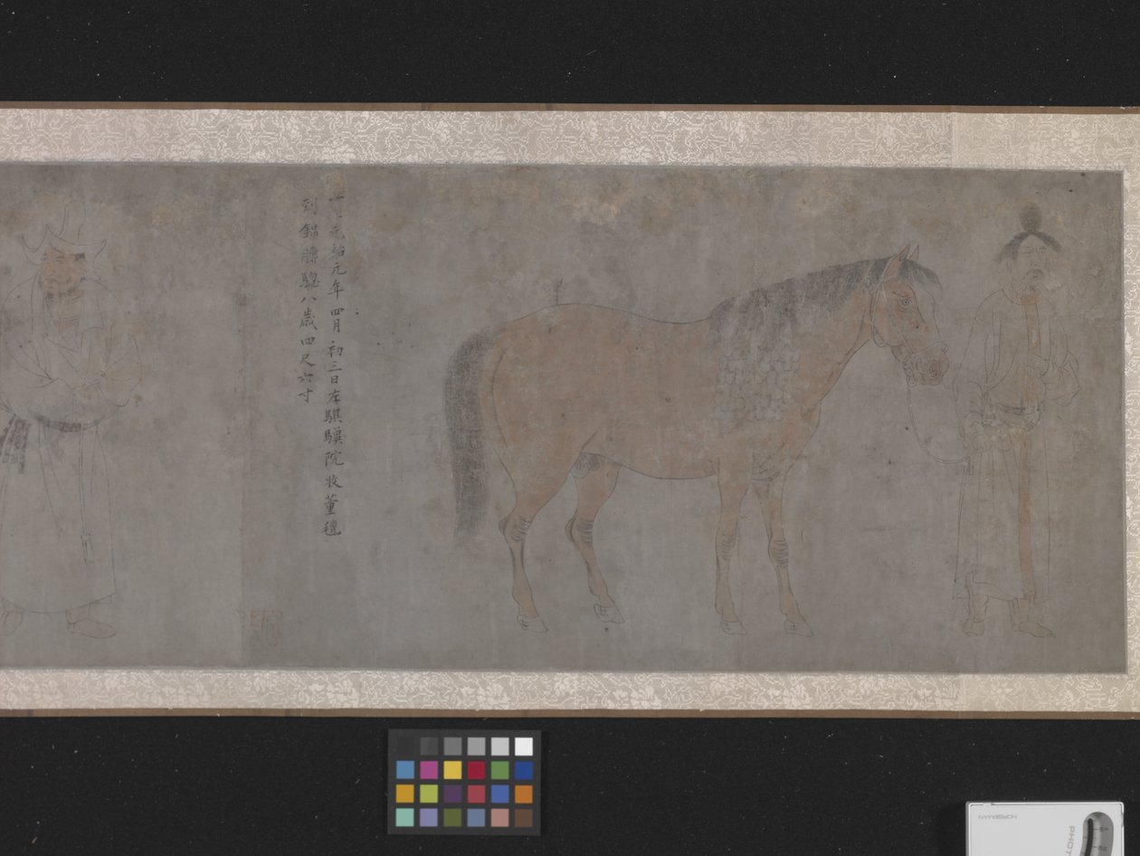 Five Tribute Horses (inkoust a barva na papíře) od Gonglin Li