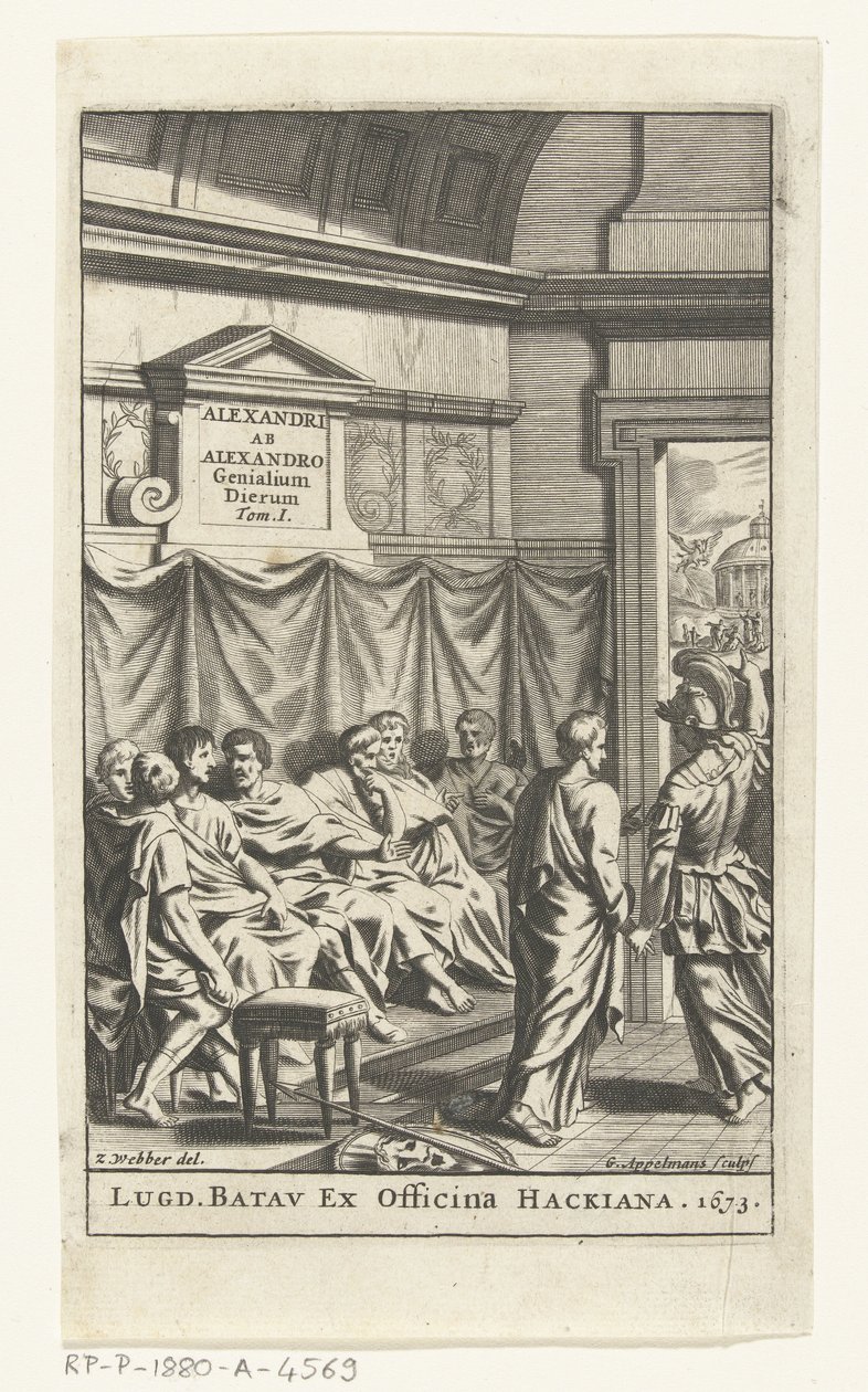 Titelpagina voor Alexander ab Alexander, Genialium dierum, deel 1, 1673 od Gonsales Appelmans (attributed to)