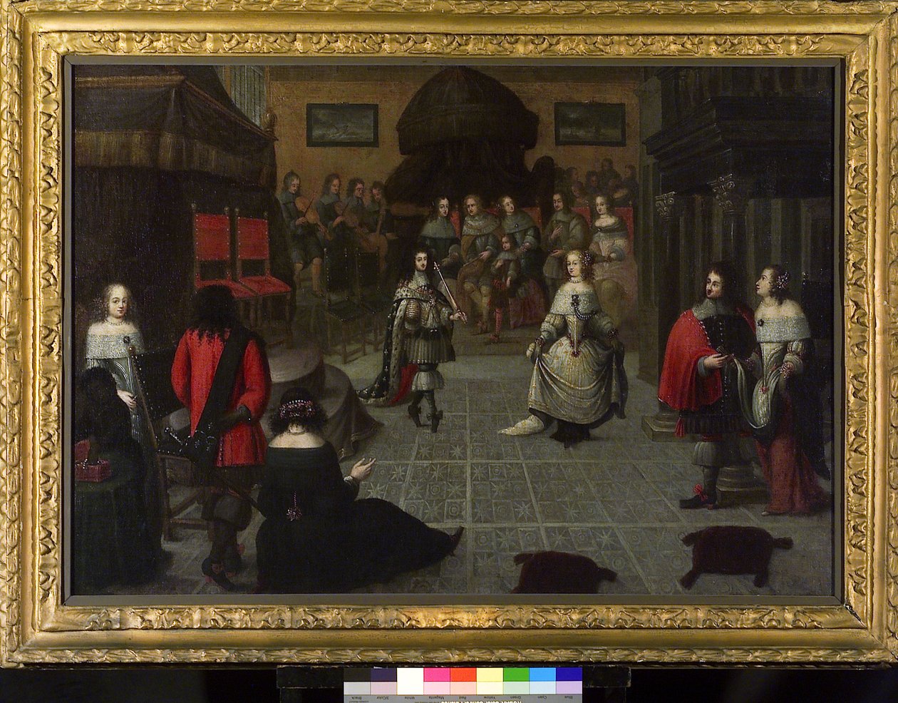Anglický král Karel II. (1630-1685) tančí v Haagu (Nizozemsko), květen 1660, pravděpodobně se svou neteří Alžbětou van de Paltz (1616-1680), při slavnostním ceremoniálu obnovení jeho titulu anglického krále. od Gonzales Coques