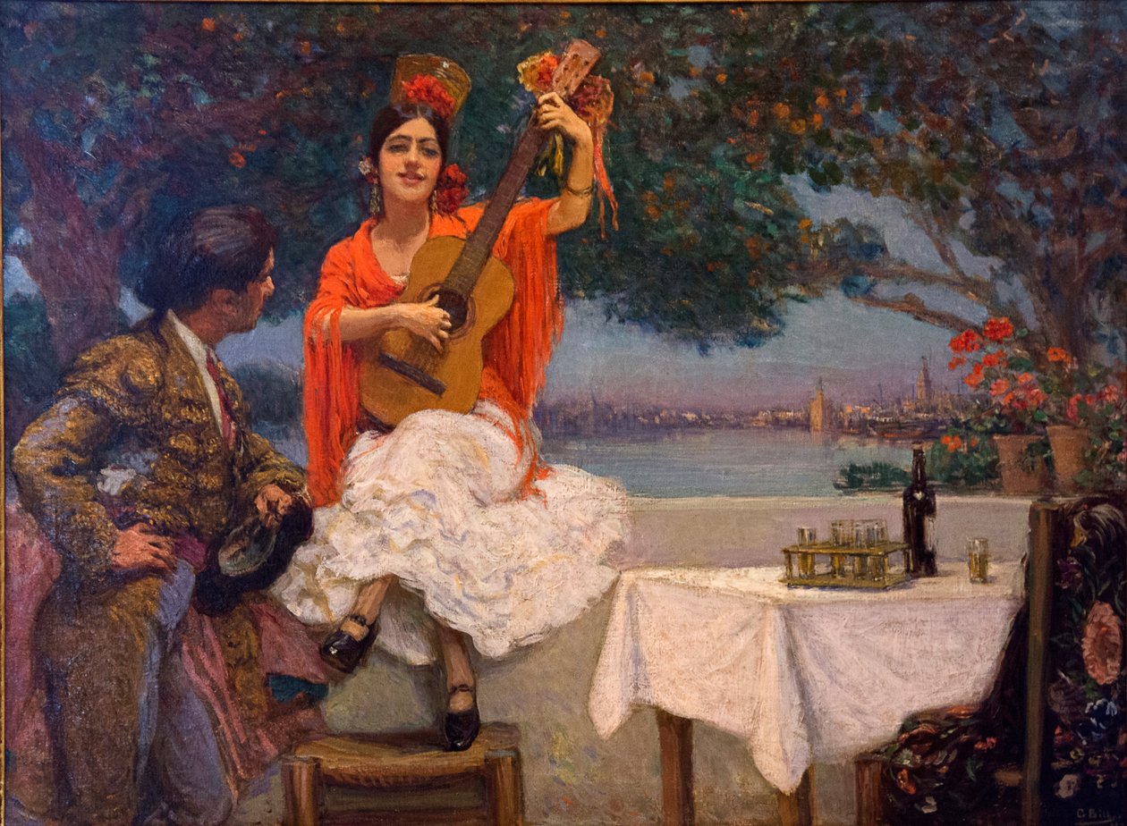 Cikánský a toreadorský obraz s Guadalquivirem v pozadí od Gonzala Bilbaa od Gonzalo Bilbao