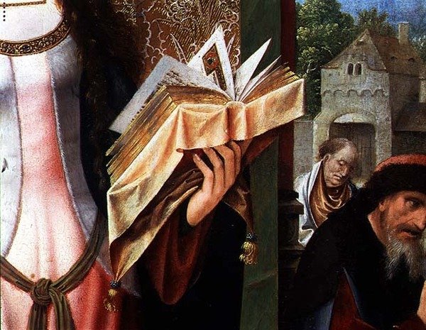 Svatá Kateřina a filozofové, detail modlitební knihy (olej na desce) (detail 80755) od Goossen van der Weyden