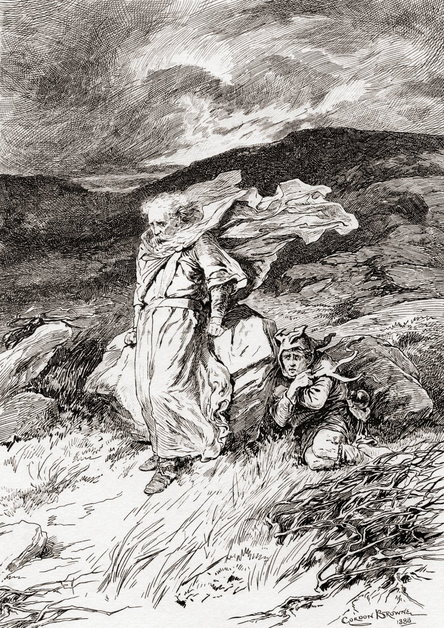Scéna ze hry Williama Shakespeara Král Lear, 3. dějství, 2. scéna, Lear: z díla Williama Shakespeara, vydaného v roce 1896 (rytina) od Gordon Frederick Browne