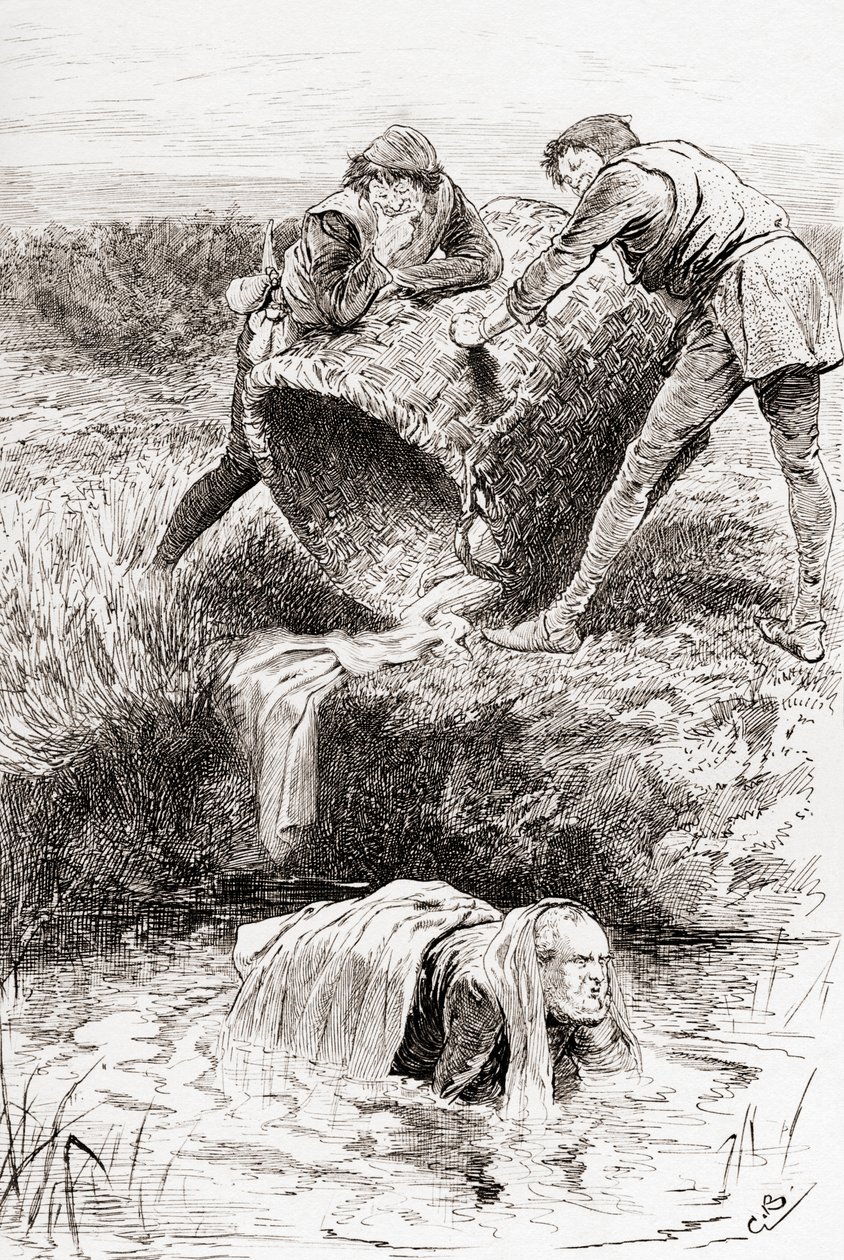 Scéna ze hry Williama Shakespeara Veselé paničky windsorské, III. dějství, III. scéna, Košík s pohárem, z díla Williama Shakespeara, vydaného roku 1896. od Gordon Frederick Browne