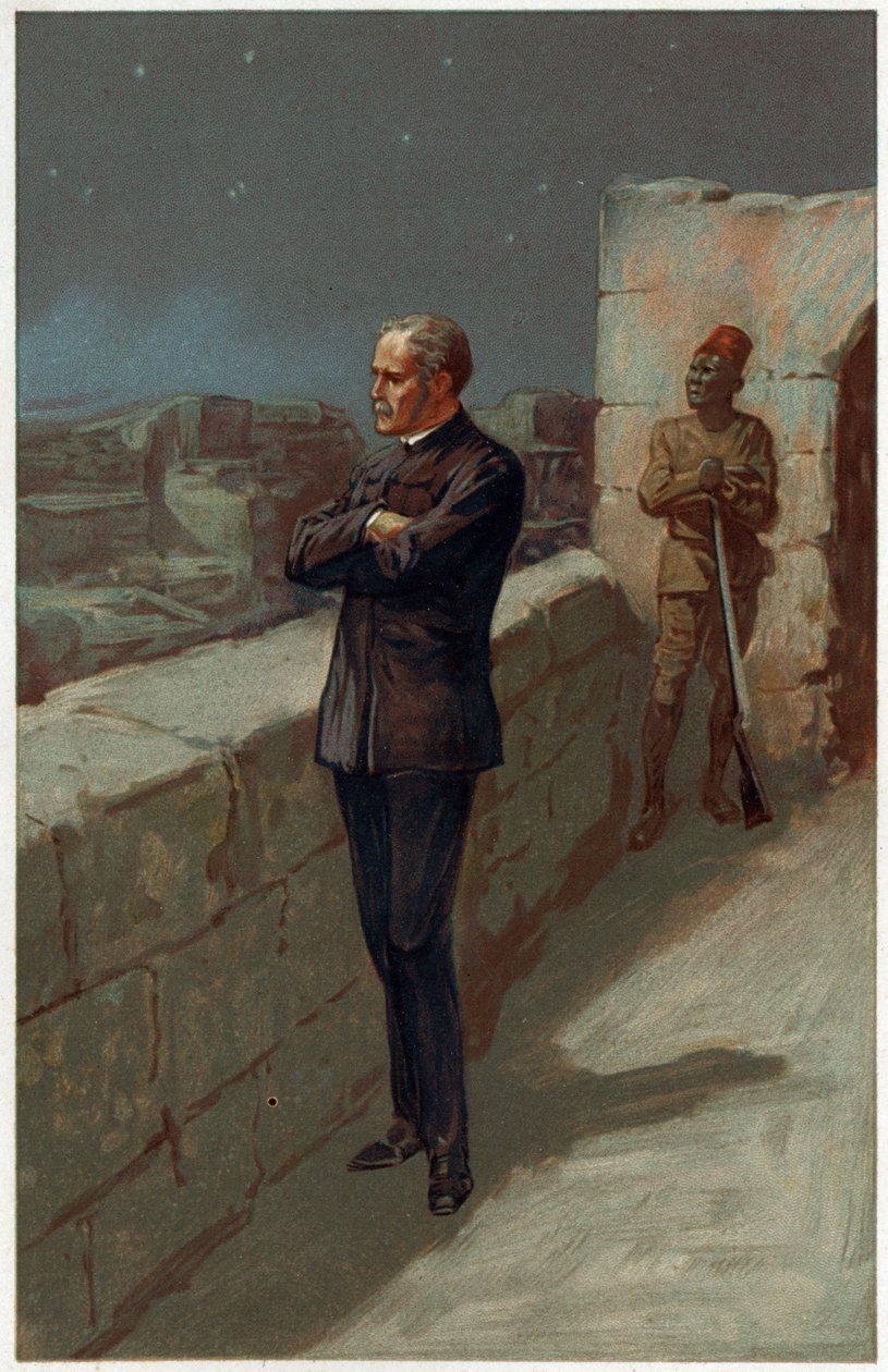 „Dnem a nocí Gordon hledal pomoc, která nikdy nepřišla“, ilustrace z „Hrdinové a hrdinky anglické historie“ od Alice S. Hoffman (barevné lito) od Gordon Frederick (after) Browne