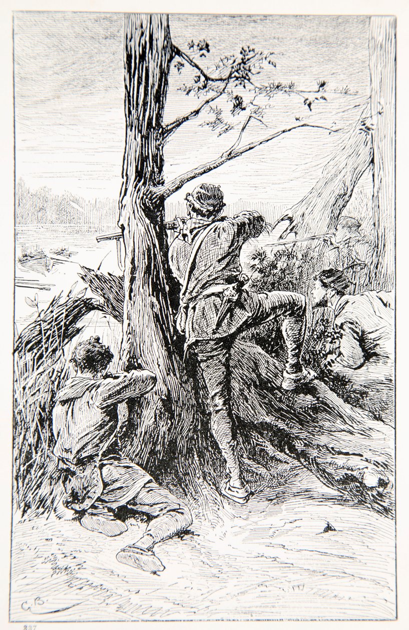 Ilustrace z knihy „S Wolfem v Kanadě aneb Vítězství kontinentu“ od G.A. Henty, hospoda. Blackie and Son Ltd., 1887 od Gordon Frederick Browne