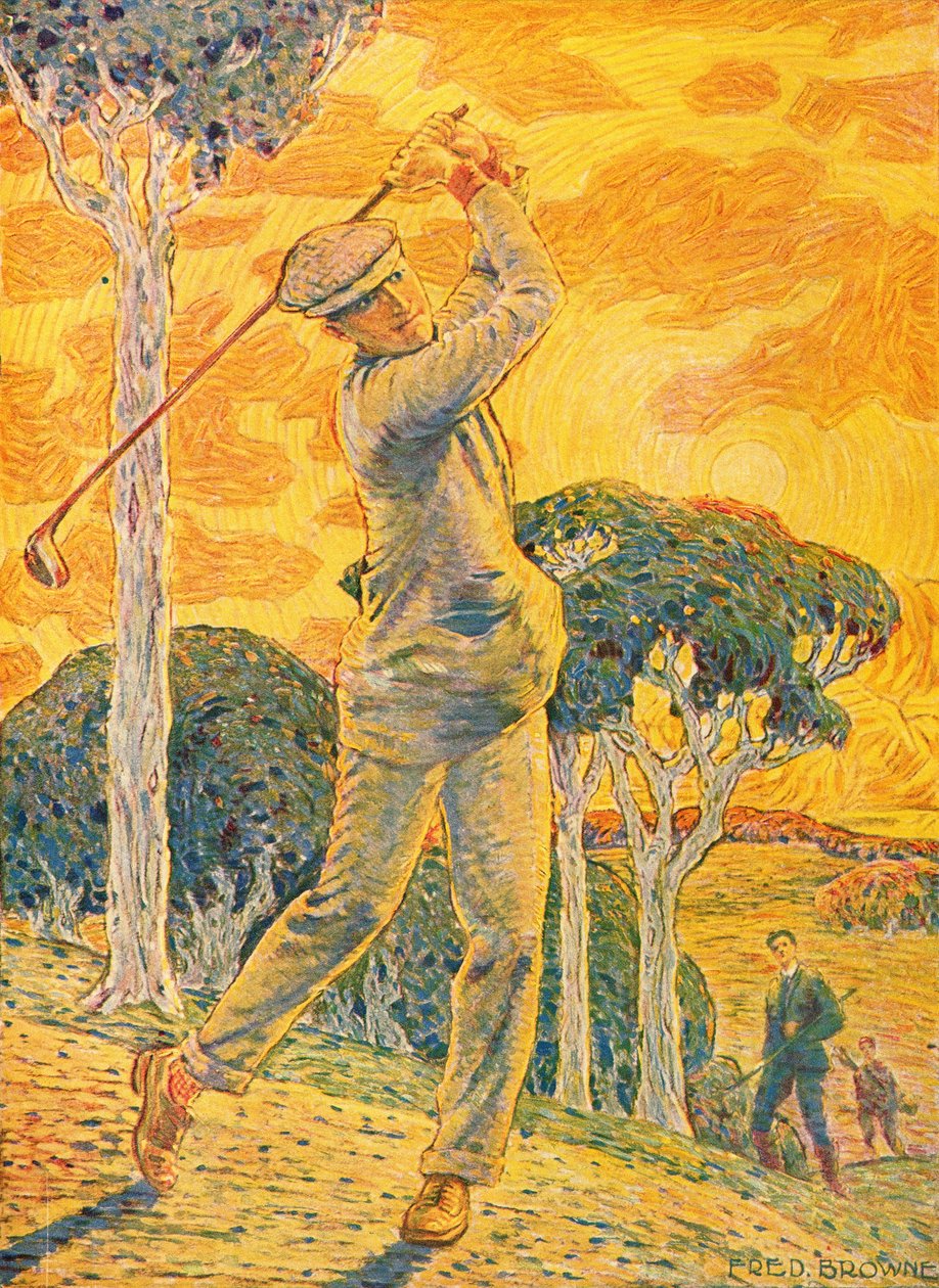 Golf, obálka pro Vie au Grand Air, 15. září 1919 (barevná rytina) od Gordon Frederick Browne