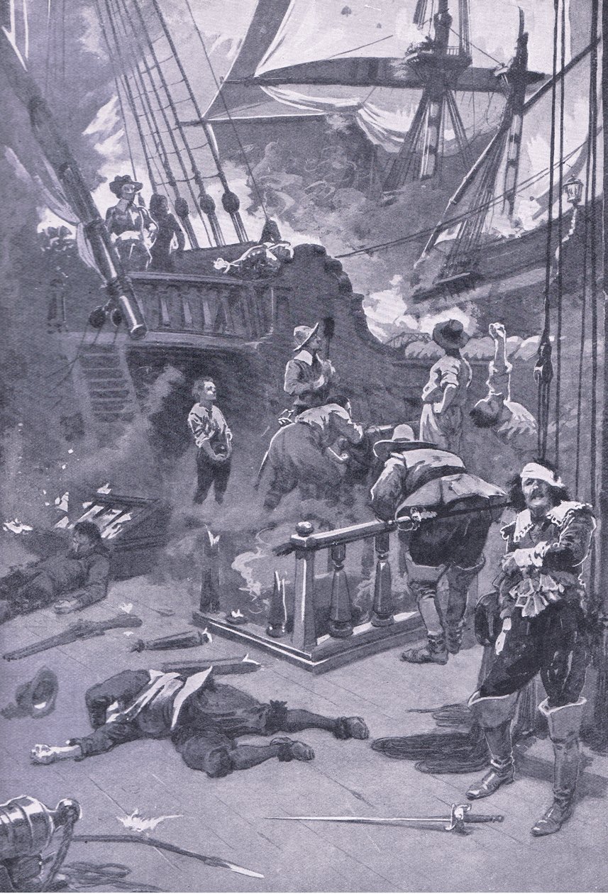 Bitva u Camperdown 29.-31. července 1653, ilustrace z britských bitev na souši a na moři, 1915 od Gordon Frederick Browne