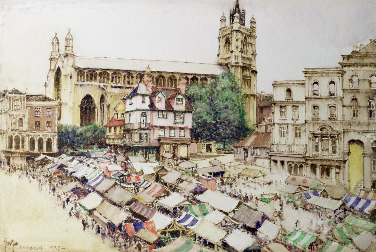 Norwich: Tržiště a kostel sv. Petra Mancrofta od Gordon Mitchell Forsyth