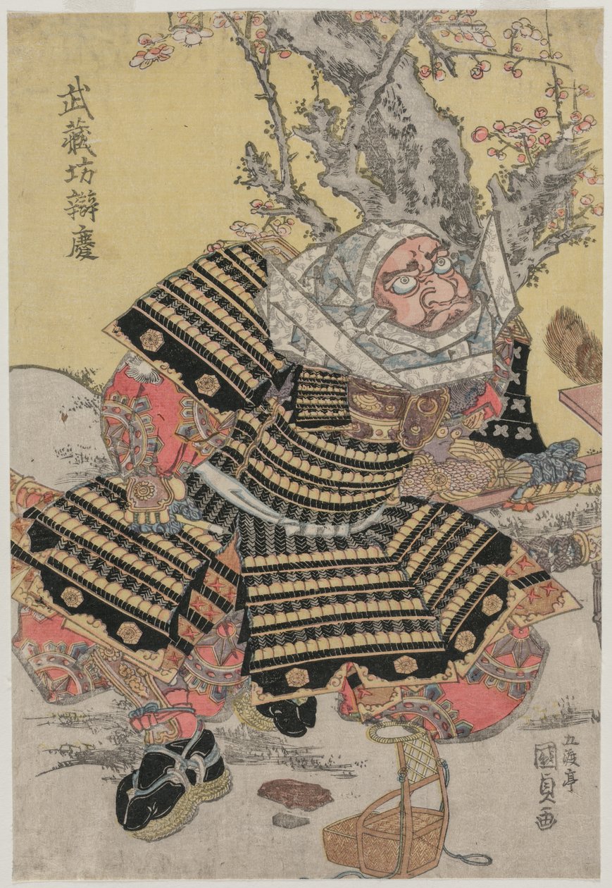 Musashibo Benkei klečící u švestky, c. polovina nebo konec 1810s. od Gototei Kunisada