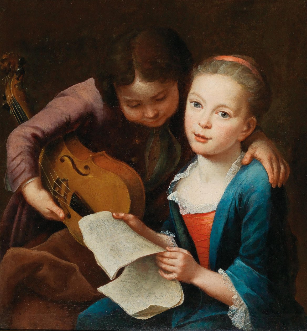 Pár dětí hrajících hudbu, 1746. od Gottfried Eichler the Elder