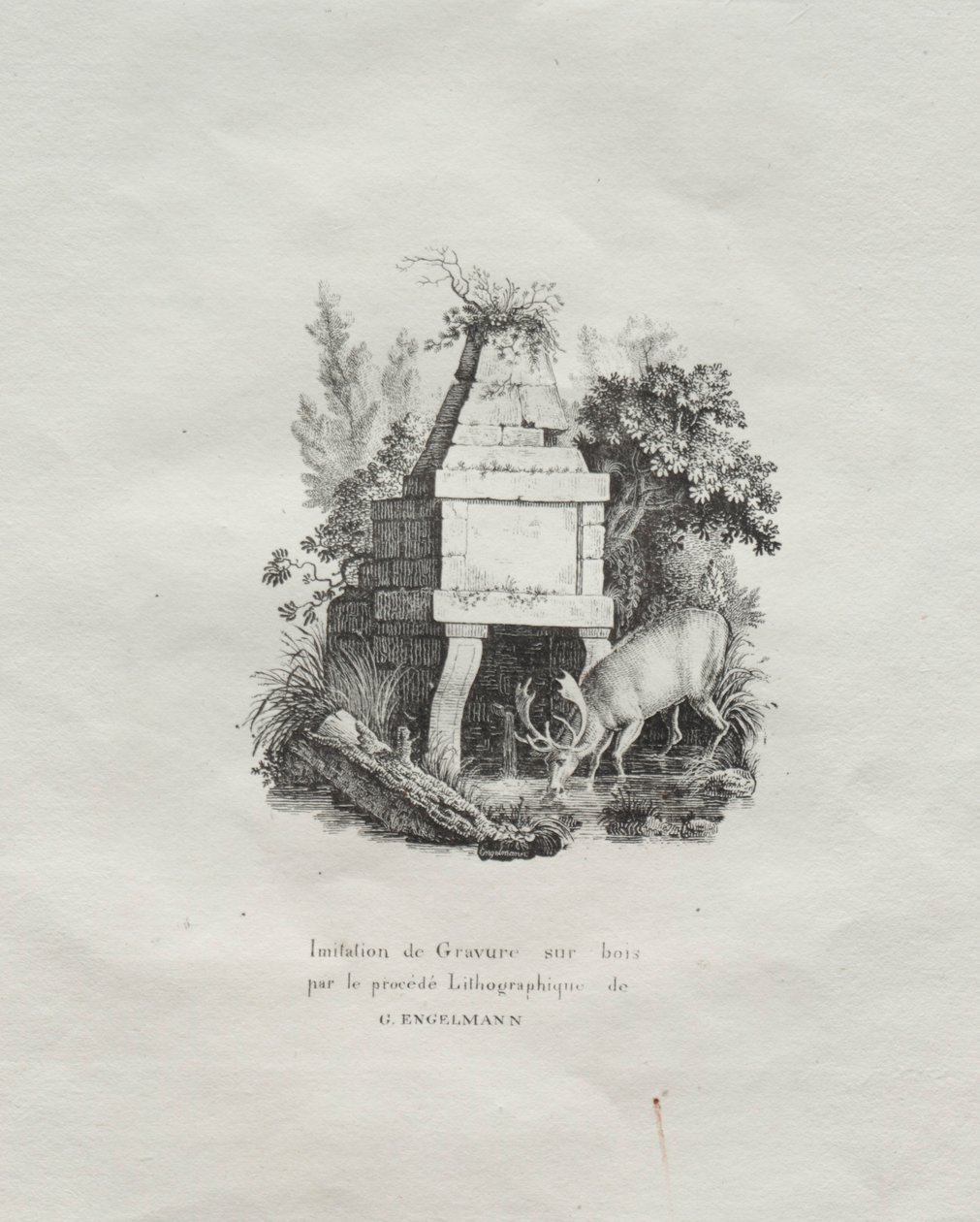 Sbírka litografických esejů: Fontána napodobující dřevoryt, c. 1816. od Gottfried or Godefroy Engelmann