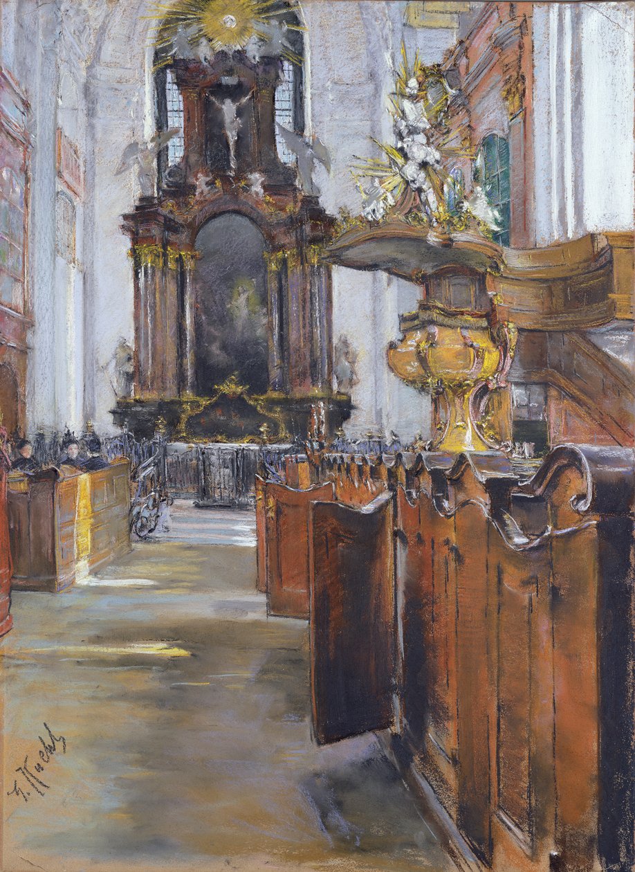 Interiér St. Michaelis v Hamburku, 1890 (pastel na papíře) od Gotthardt Johann Kuehl
