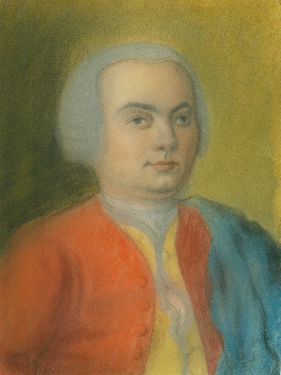 Pastelový portrét Carla Philippa Emanuela Bacha od Gottlieb Friedrich Bach
