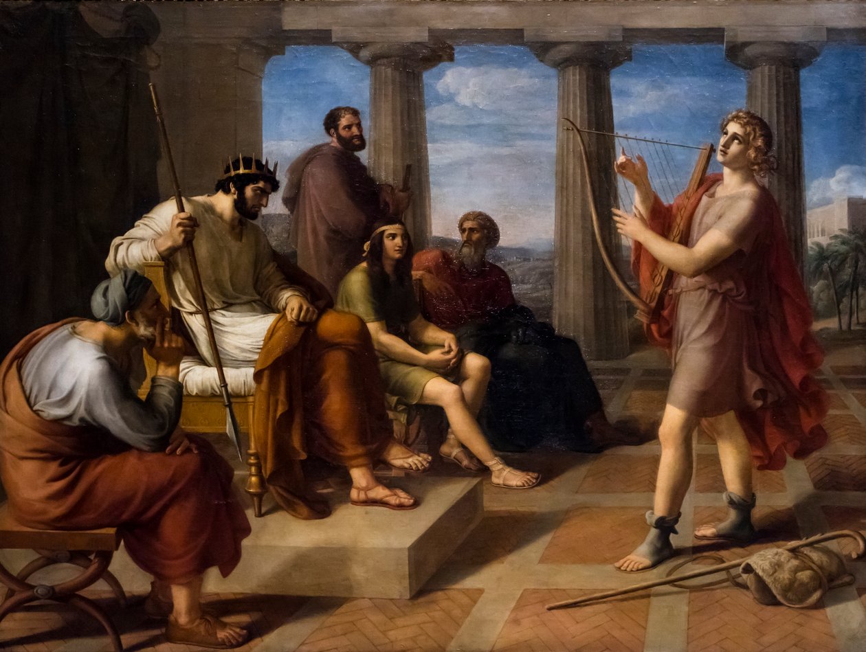 David hraje před Saulem od Gottlieb Schick