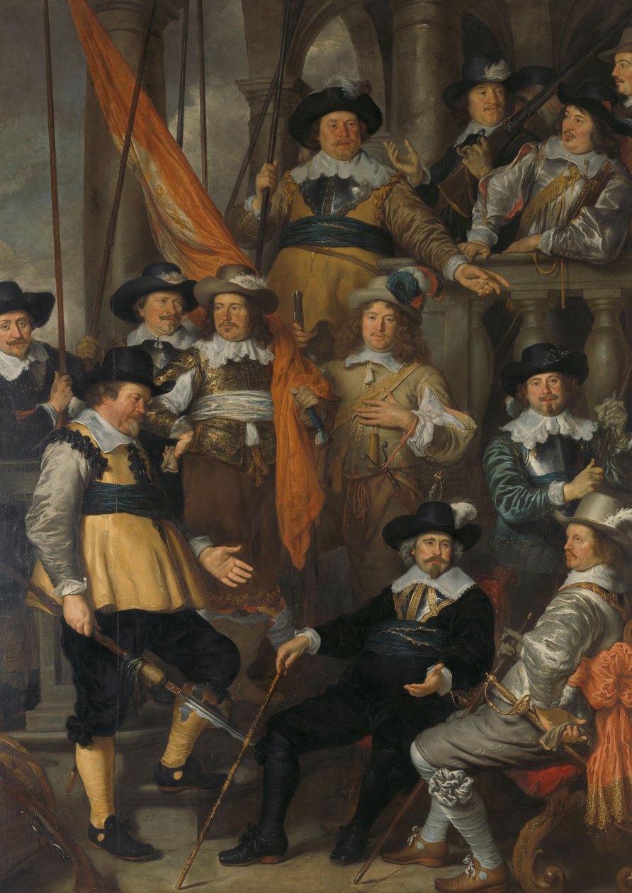Amsterdamská občanská stráž okrsku XVIII pod vedením kapitána Alberta Basa a poručíka Lucase Conijna, 1645 od Govaert Flinck