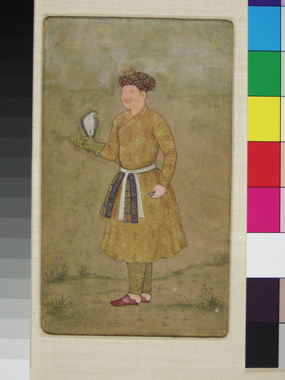 Khan ‘Alam, sokolník mughalského císaře Jahangira a jeho velvyslanec v Íránu, se sokolem, kolem 1610-20 od Govardhan