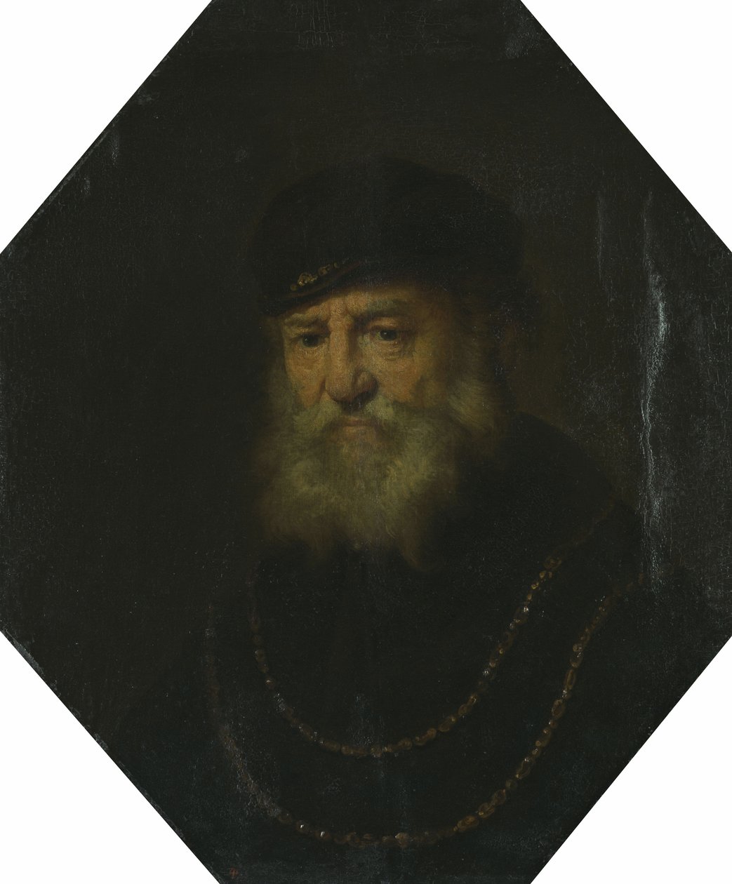 Busta starého muže se dvěma zlatými řetězy od Govert Flinck