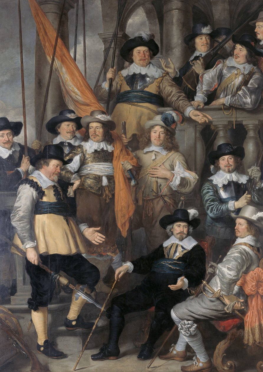 Nizozemsky: Schutters van Wijk XVIII pod velením kapitána Alberta Basa a poručíka Lucase Conijna Rota kapitána Alberta Basa a poručíka Lucase Conijna od Govert Flinck