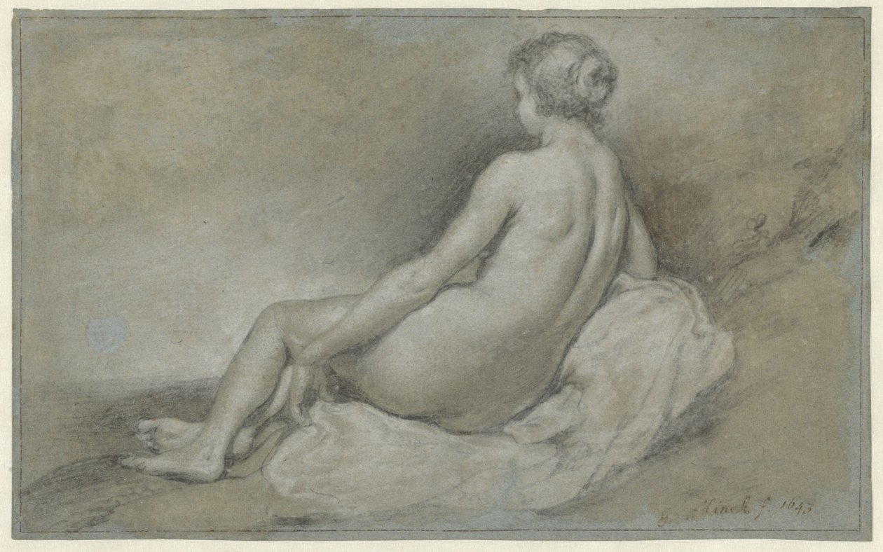 Sedící ženský akt, při pohledu zezadu od Govert Flinck