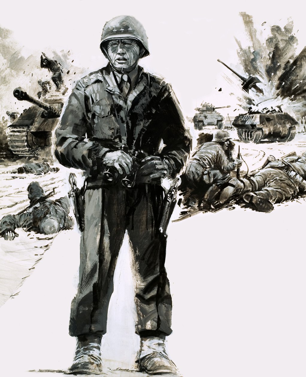 Generál George C. Patton (kvaš na papíře) od Graham Coton