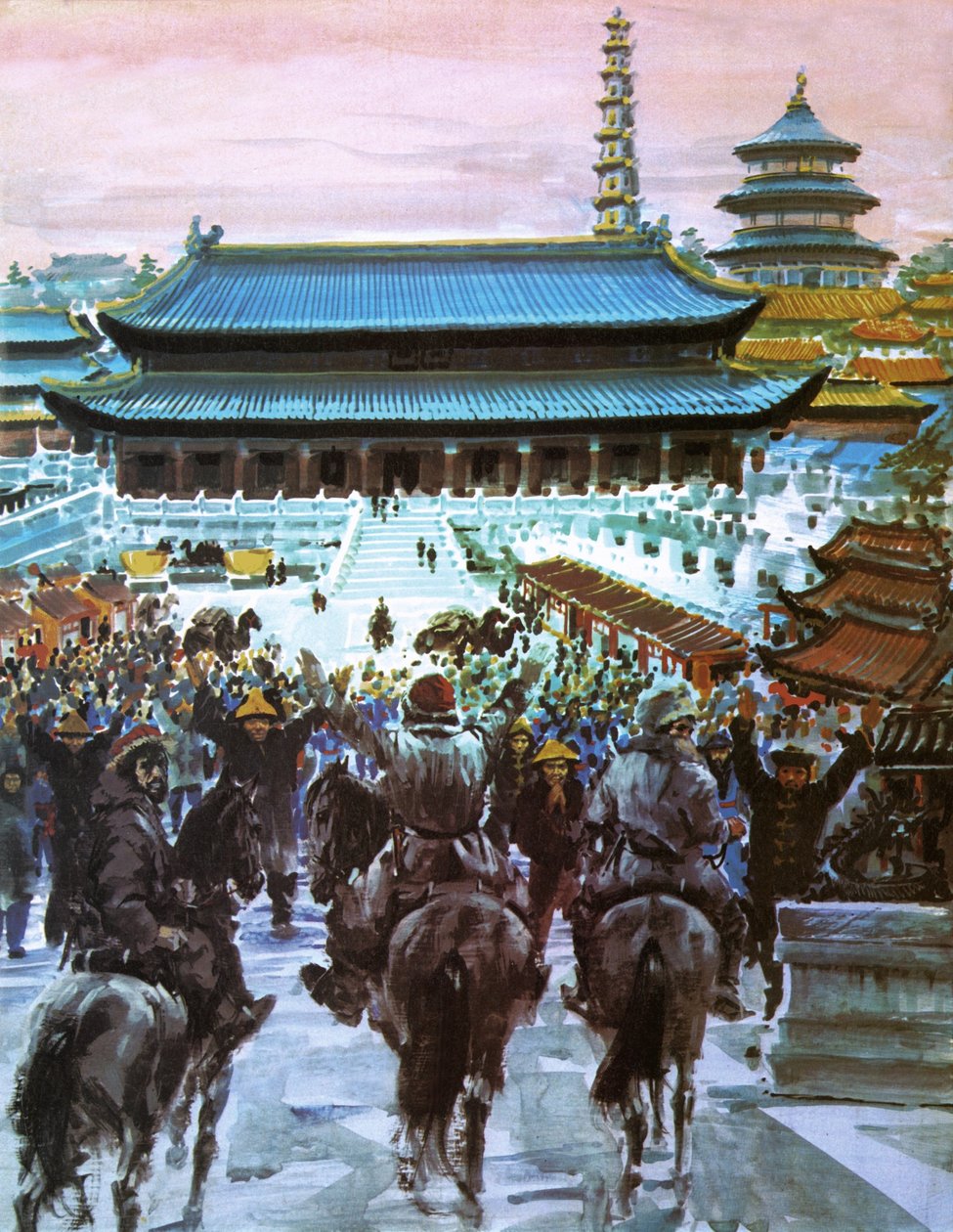 Marco Polo se svým otcem a strýcem přichází k paláci Velkého chána, 20. století (litografie) od Graham Coton