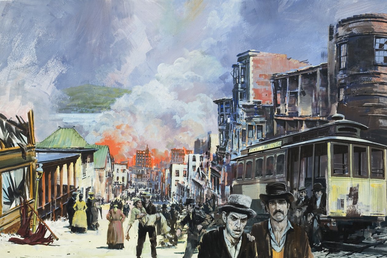 Požár a zemětřesení v San Franciscu v roce 1906 (kvaš na papíře) od Graham Coton