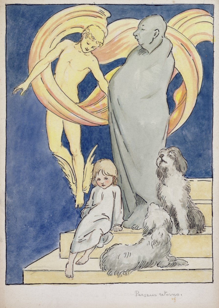 Perseus Returns, cca 1904-05 (akvarel, pero a inkoust na papíře) od Graham Robertson