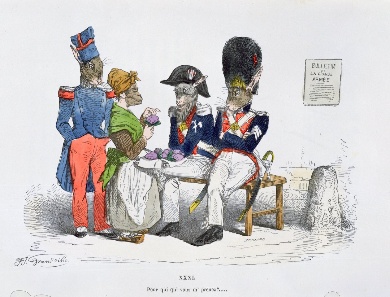 "Za koho mě máte", karikatura ze série "Les Metamorphoses du Jour", přetisk 1854. od Grandville