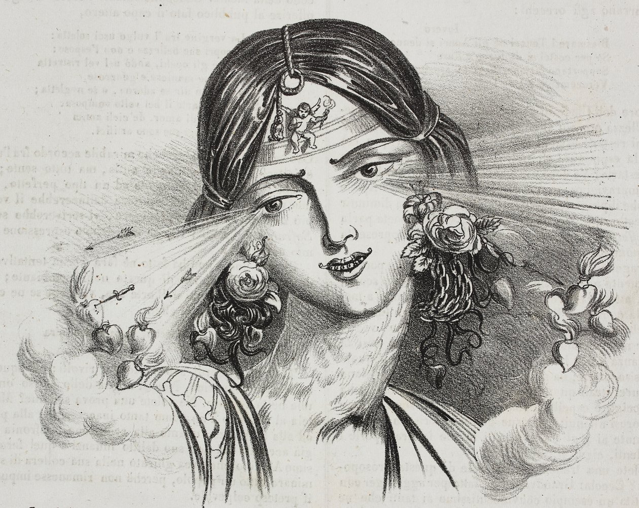 Ženská krása, karikatura Jean-Jacques Grandville (1803-1847), litografie Gaetano Riccio z Poliorama Pittoresco, n 20, 24. prosince od Grandville