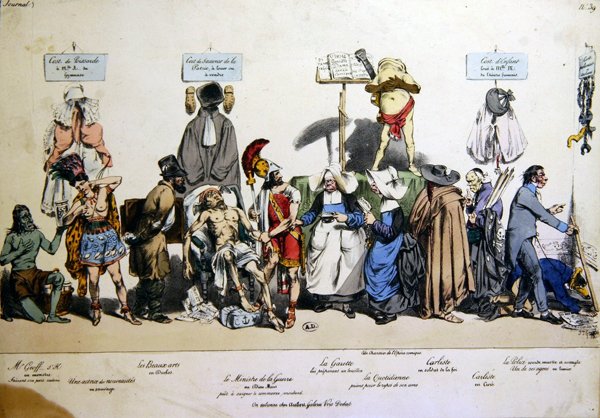 Francouzská společnost, cca 1830-40 (barevná litografie) od Grandville