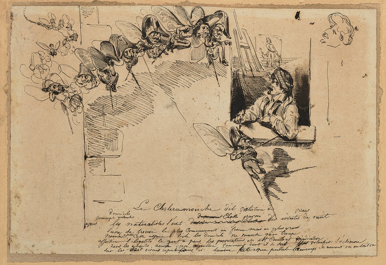 Le Choléramouche (grafit, pero a hnědá tuš na papíře) od Grandville (1803-47)