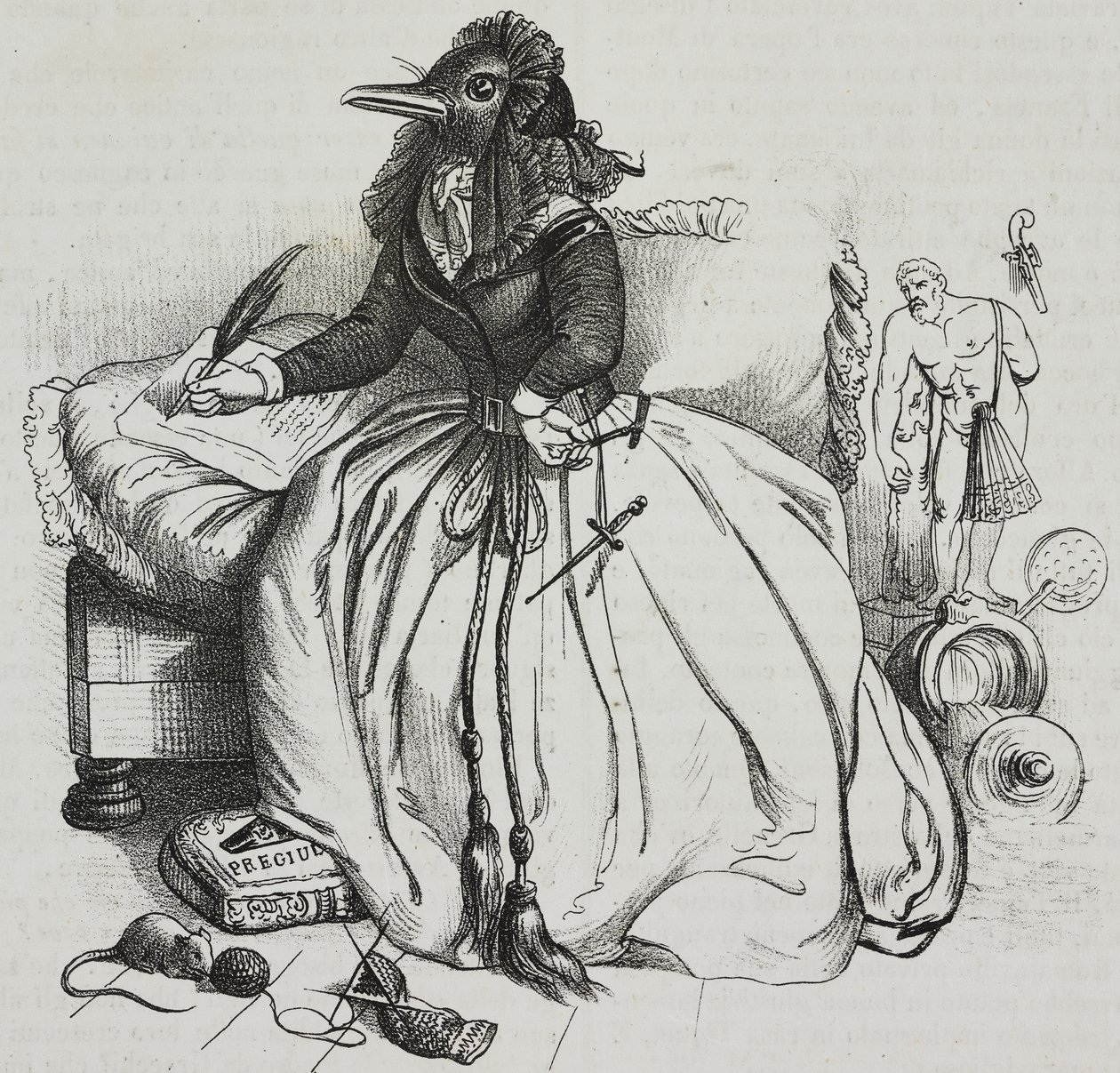 Gramotná žena, karikatura Jean-Jacques Grandville (1803-1847), litografie Giovanni Mariani z Poliorama Pittoresco, č. 18, 11. prosince od Grandville