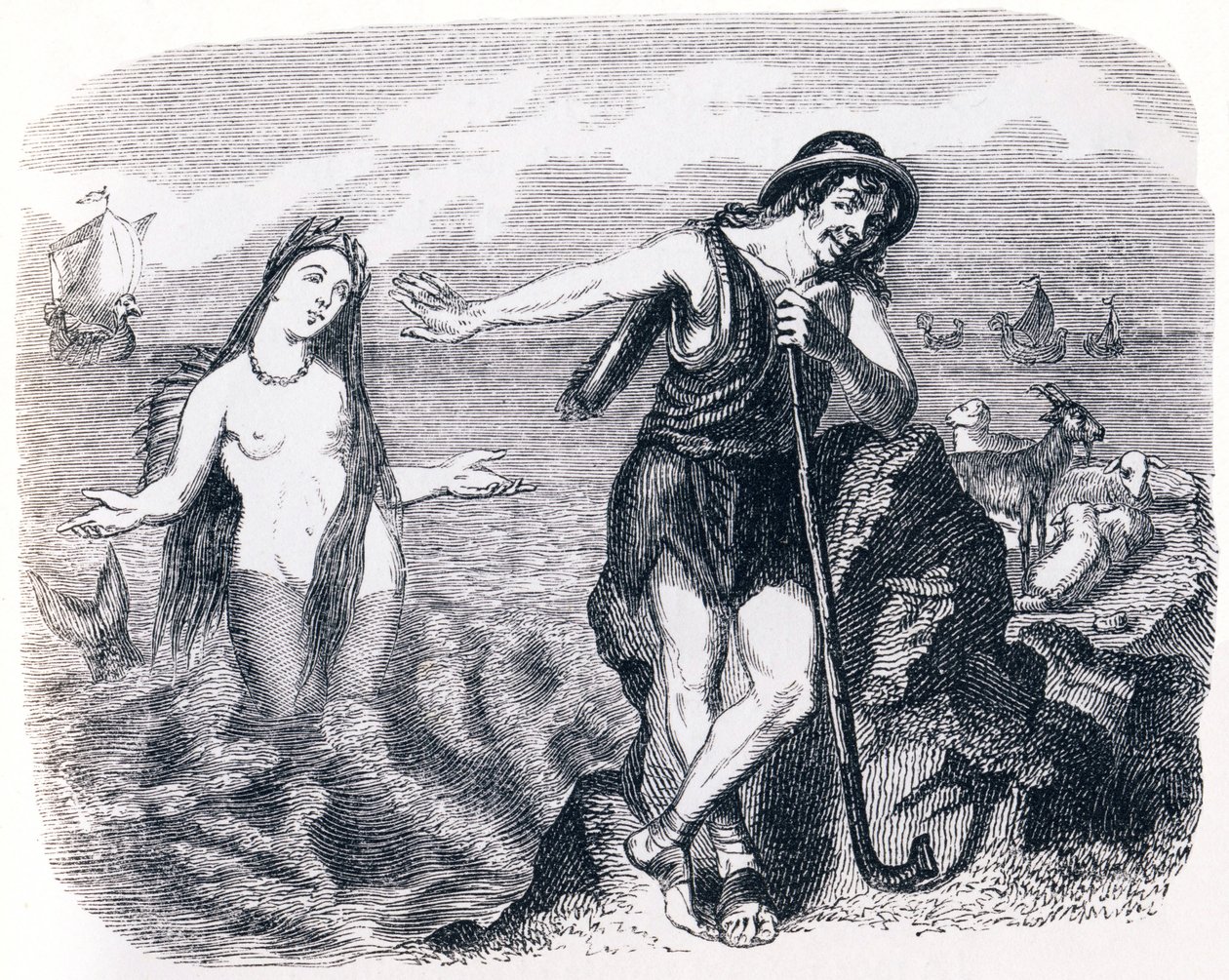 Shepard a moře (Le berger et la mer) - Bajky od La Fontaina od Grandville
