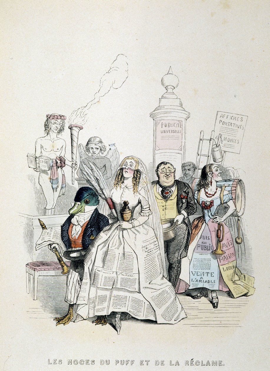 The Wedding of the Puff and the Advertising (karikatura o množství reklamy v tisku) - od Grandville od Grandville