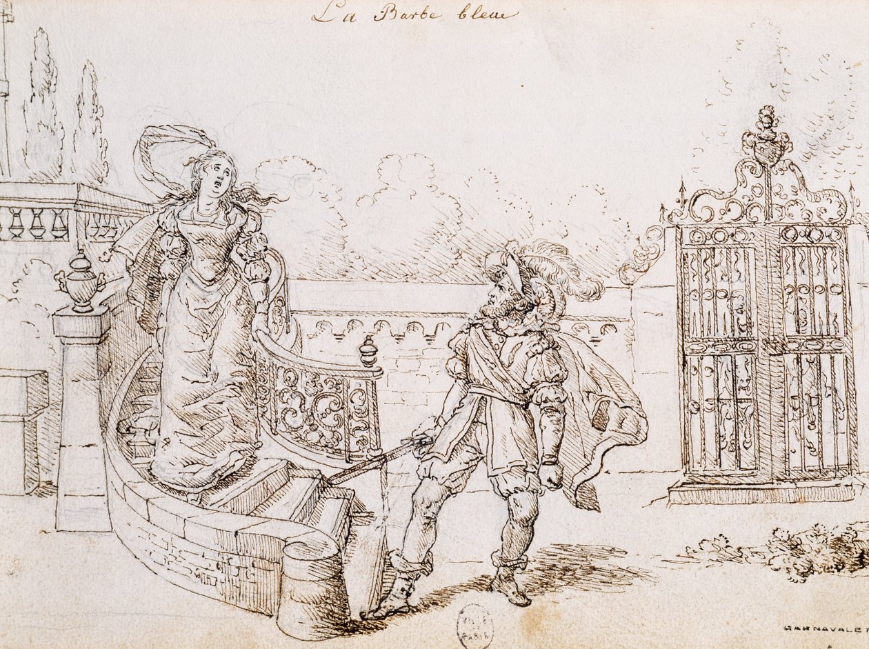 Modrovous, ilustrace k pohádce od Charlese Perraulta (1628-1703), rytina od Grandville (1803-1847) od Grandville