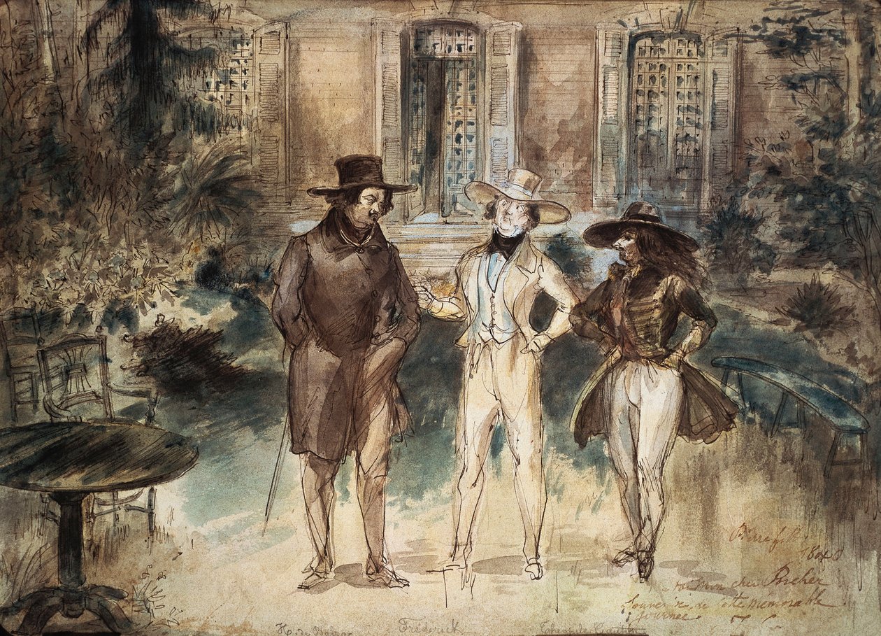 Karikatura Honore de Balzac, Frederick Lemaitre a Theophile Gautier od Gerarda Granvilla od Grandville