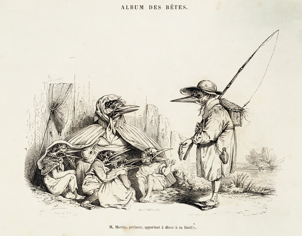 Karikatura ptáků z Album des betes od Jean-Ignace-Isidora Gerarda, známého pod pseudonymem Jean-Jacques nebo J. J. Grandville (1803-1847), a Wilhelma von Kaulbach (1805-1874), Paříž od Grandville