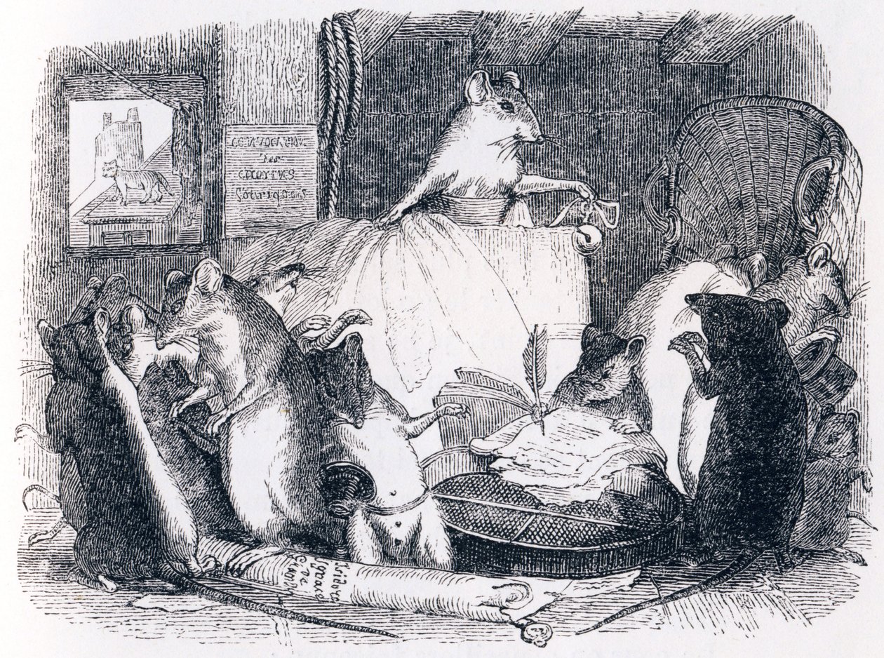 Rada držená krysami (Conseil tenu par les rats) - Bajky podle La Fontaina od Grandville